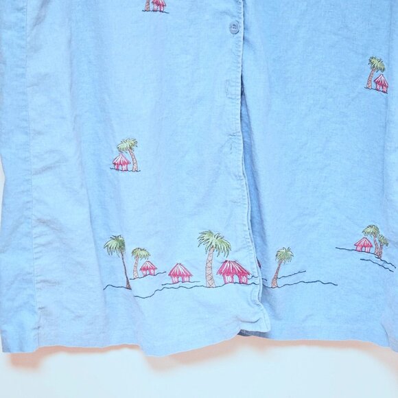 Lancaster Clothing Blue Sleeveless Embroidered Button Down Dress PXL Linen Rayon - Picture 8 of 9